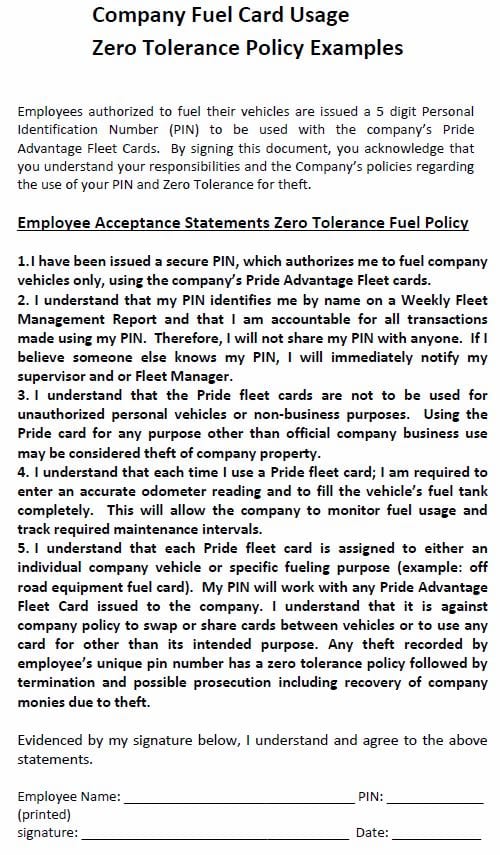 Cardlock Fuel Cards Pacific Pride Cardlock Fueling In Oregon And Washington Zero Tolerance Policy In The Workplace Template